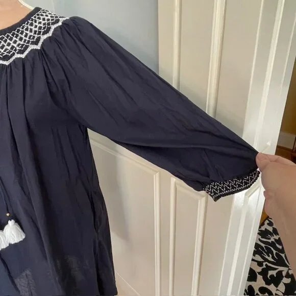 Figue 100% Cotton Smocked Embroidered Charlie Relaxed Fit Mini Dress Large - Picture 9 of 15